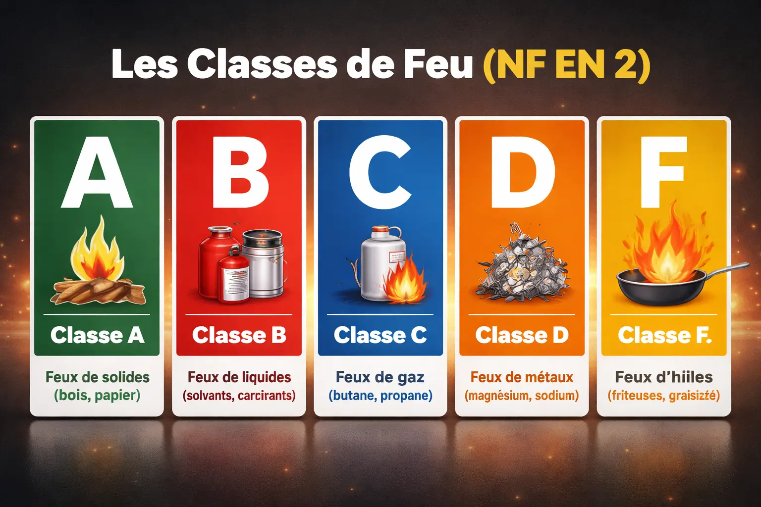 Infographie des classes de feu : A, B, C, D et F (EN 2)