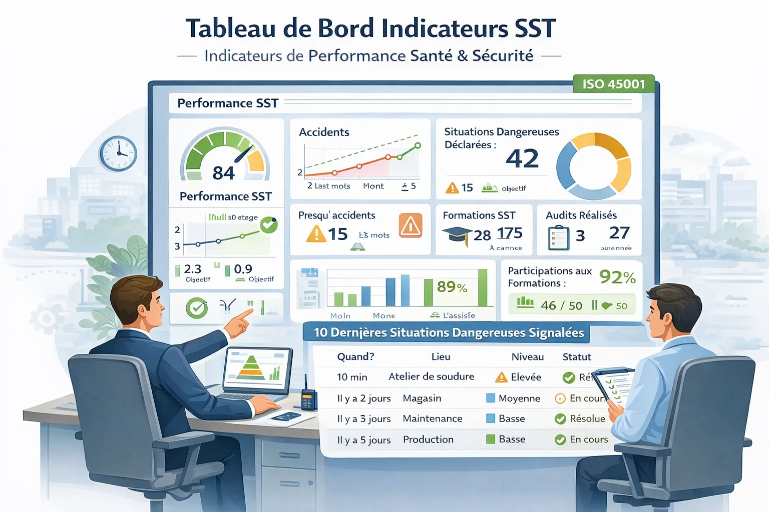 Tableau de bord des indicateurs de performance SST selon ISO 45001