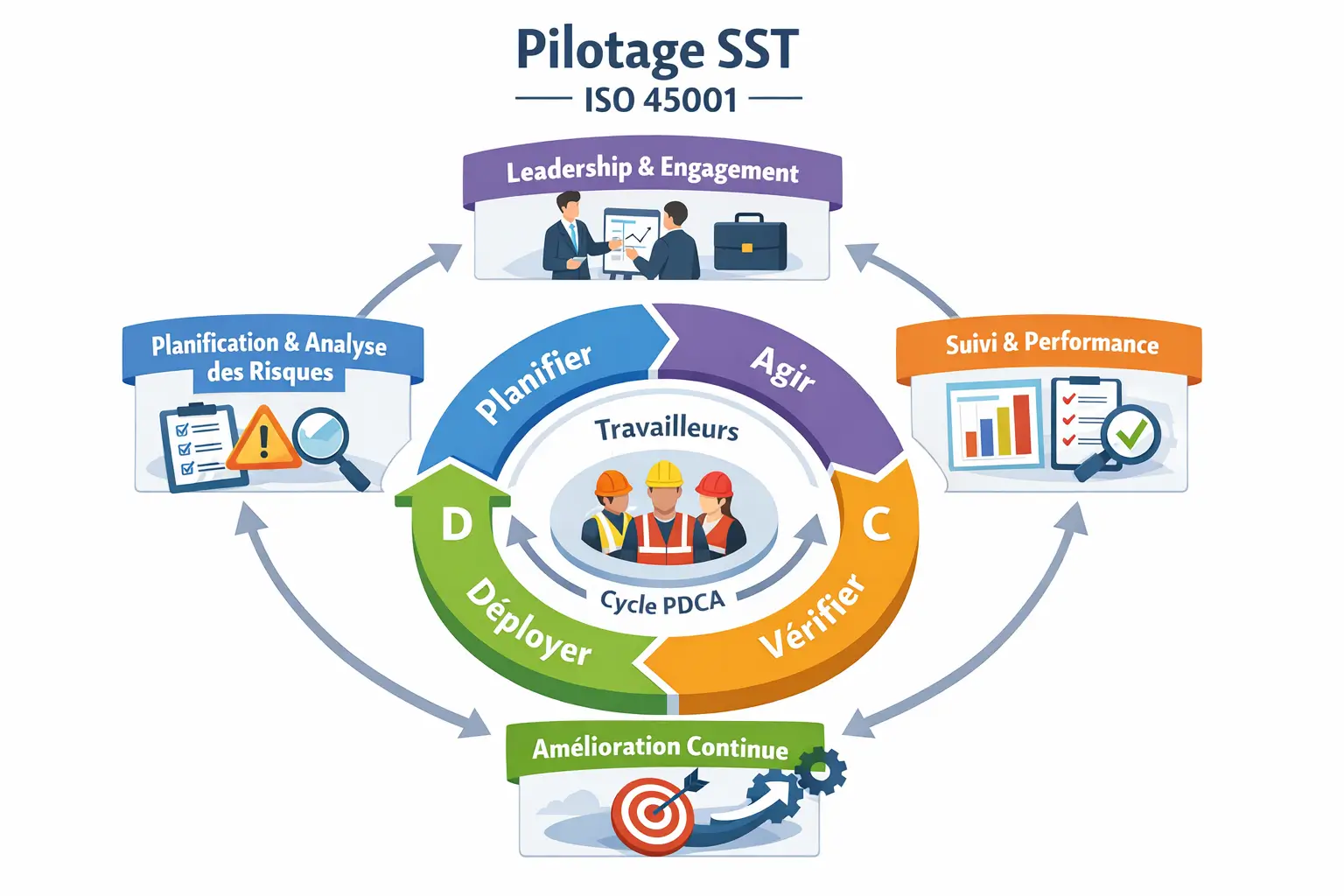 Schéma du pilotage du système de management SST selon ISO 45001